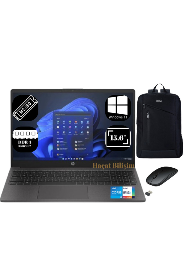 250 G10 i5-1334U 12GB RAM 512GB SSD 15.6'' FHD W11H Siyah Notebook + Boz Çanta+Mouse - 1