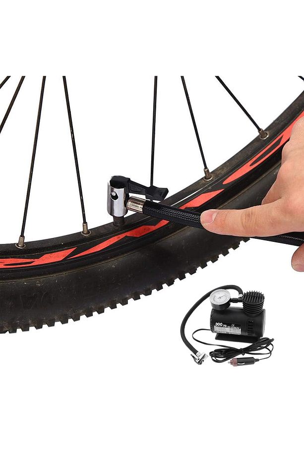 Mini Hava Kompresörü 12V Araç Tipi Çakmaklık Araba Bisiklet Teker Lastik Şambrel Top Şişirme 300 Psı - 4