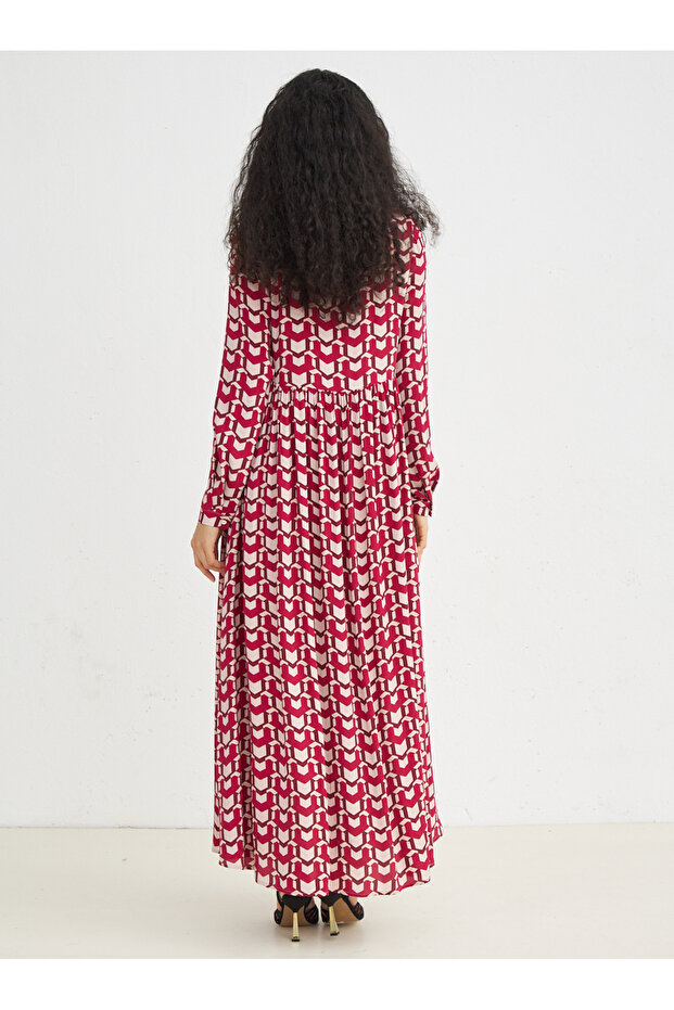 Red Patterned Viscose Dress - 5