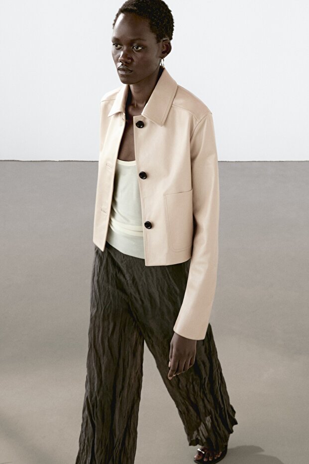 Crop napa deri ceket - 3