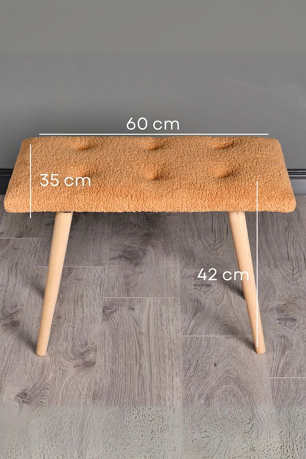 Puf Retro Ahşap Ayaklı Handmade Çok Amaçlı Kuzu Tüyü Puf Bench Koltuk Sandalye Makyaj Pufu - 3