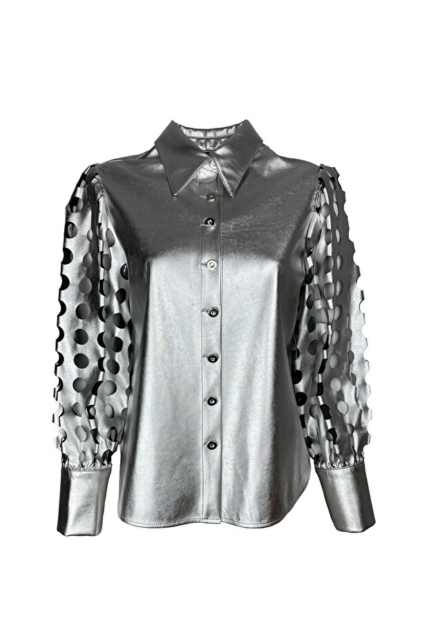 Kolları Dekolteli Gümüş Gömlek - 1