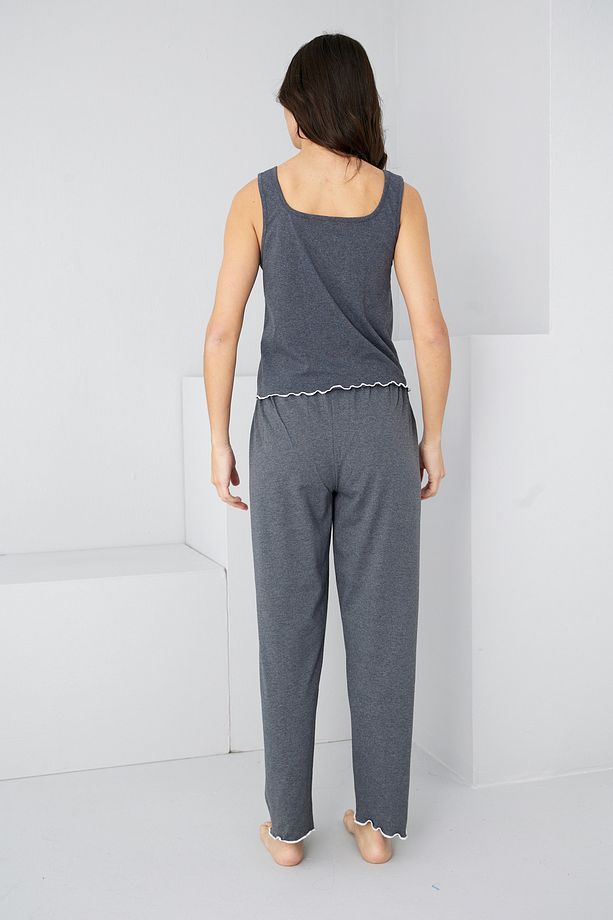 antrasit kalp Nakışlı Kalın Askılı Örme Pijama Takım7884 - 3