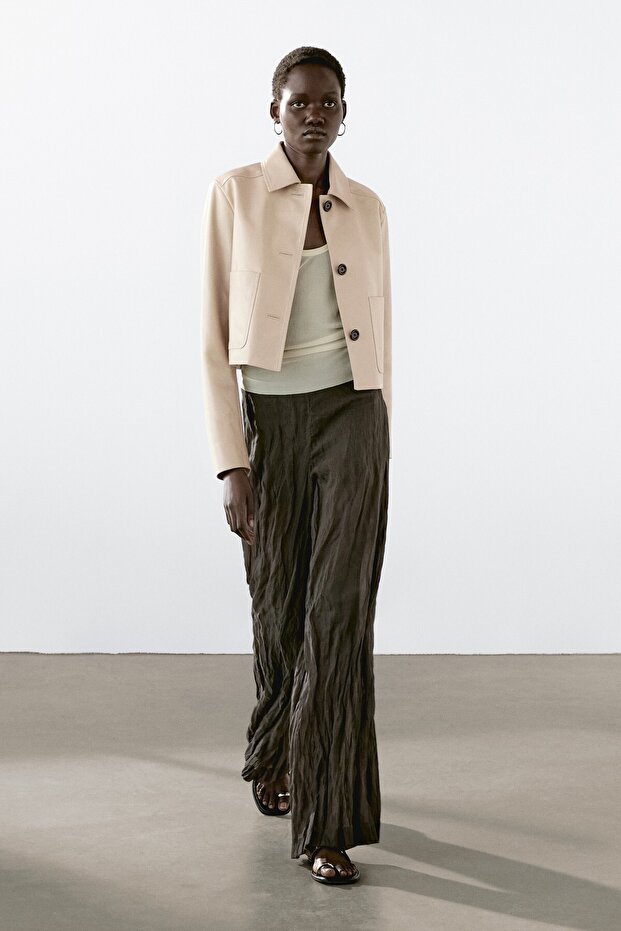 Crop napa deri ceket - 1