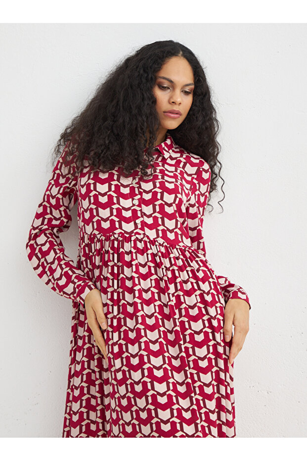 Red Patterned Viscose Dress - 2