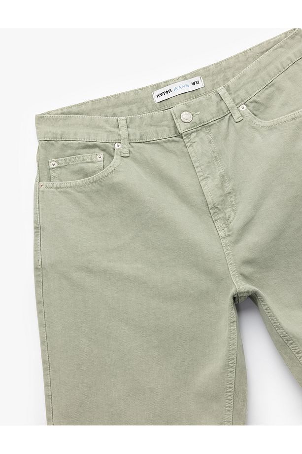 Normal Bel Pamuklu Cep Detaylı Bermuda Loose Fit Jean Şort - 5