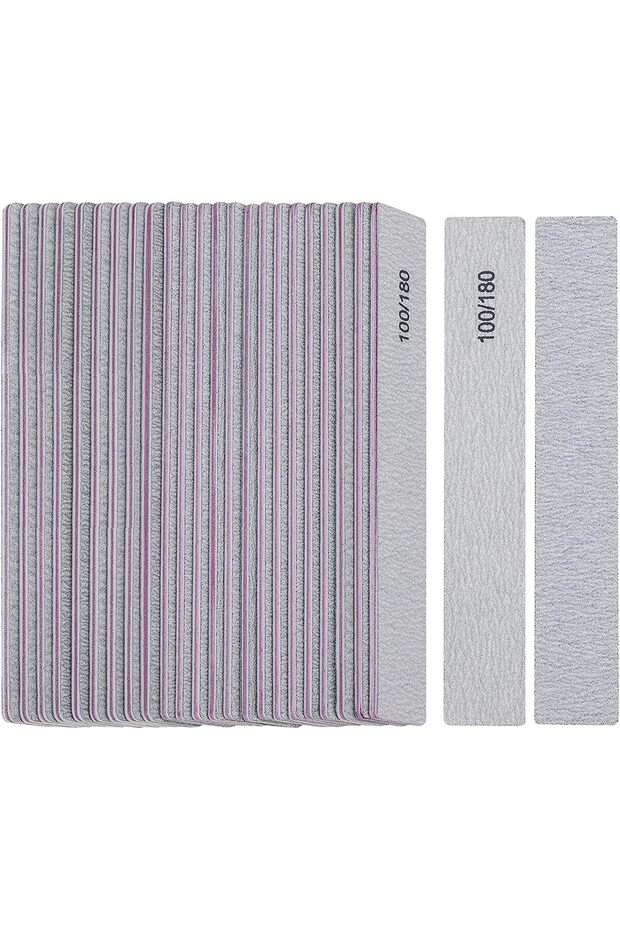 25 Pcs Nail File 100/180 Grit for Acrylic Nails, Professional Buffering Files Double Sided