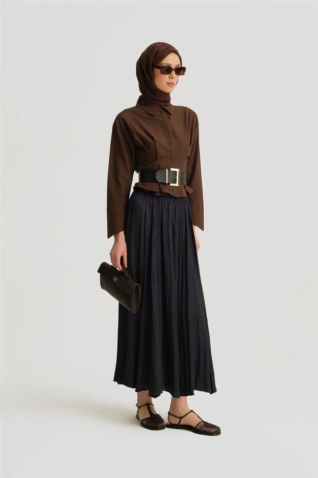 Crinkled Satin Skirt 25Yh5601 Navy Blue