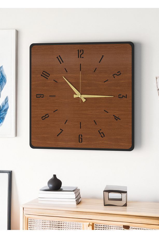 Modern Tasarım Ahşap Duvar Saati | Siyah & Ceviz MDF | 48cm Büyük Boy - 5