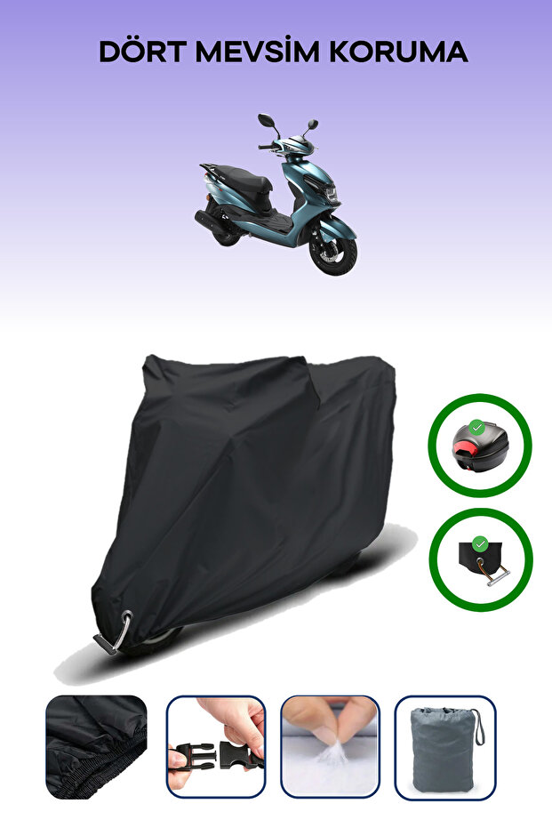 Black (Kuba Space 50 Pro) Motorcycle Tarpaulin, Rear Bag and Lock Compatible