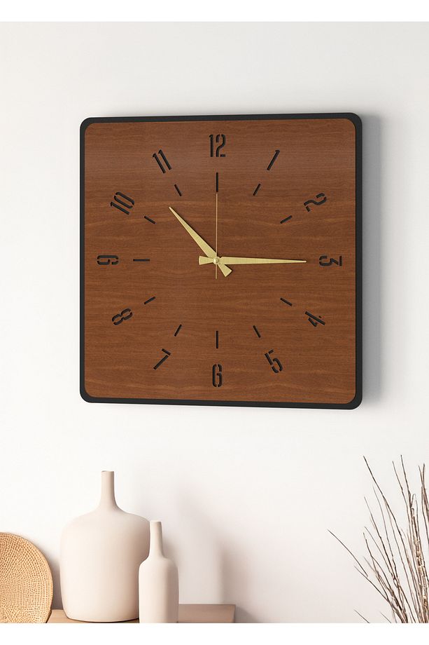 Modern Tasarım Ahşap Duvar Saati | Siyah & Ceviz MDF | 48cm Büyük Boy - 4