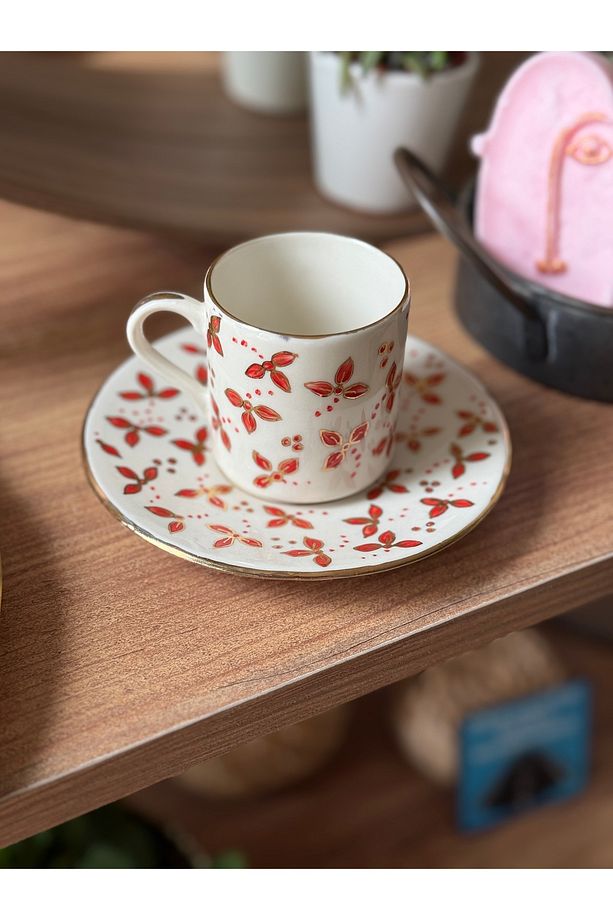 Elhambra 2 kişilik el yapımı 24K altın işlemeli porselen handmade kahve fincan seti - 5