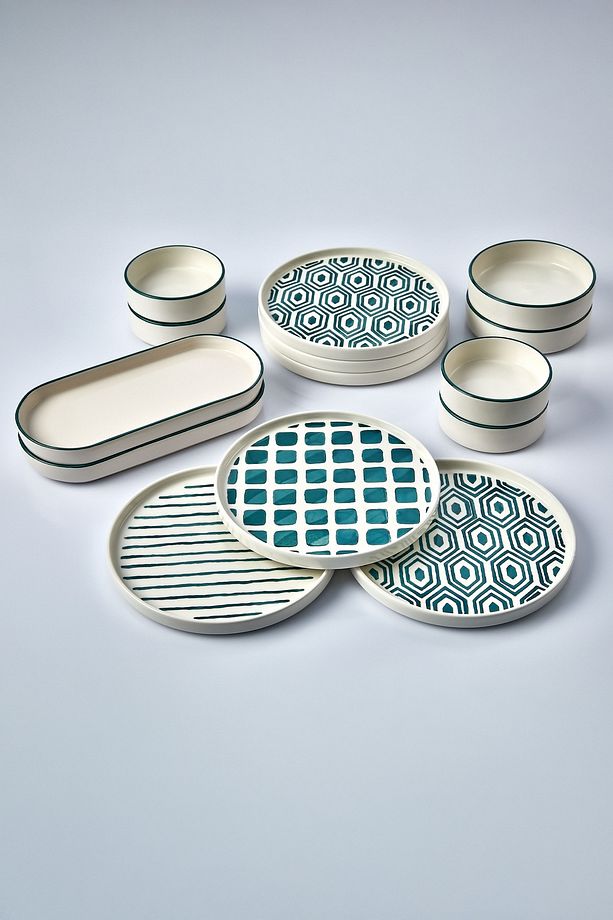 14 Parça 6 Kişilik Neometric Stackable Kahvaltı Takımı - Kahvaltılık  Sunum Tabağı - 5