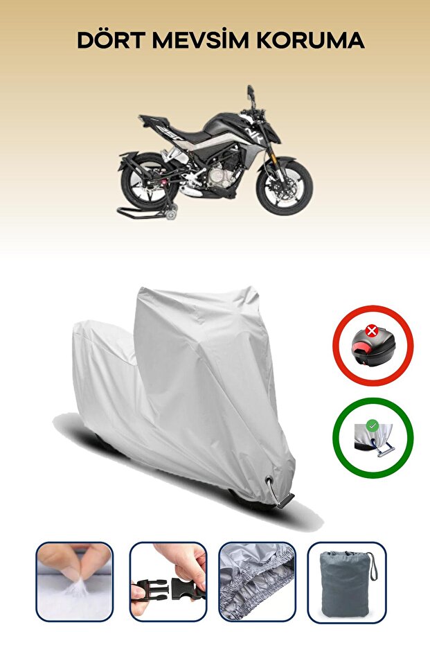 Gray, Cfmoto 250Nk, Motorcycle Tarpaulin, Lock Compatible, Rear Bag Incompatible