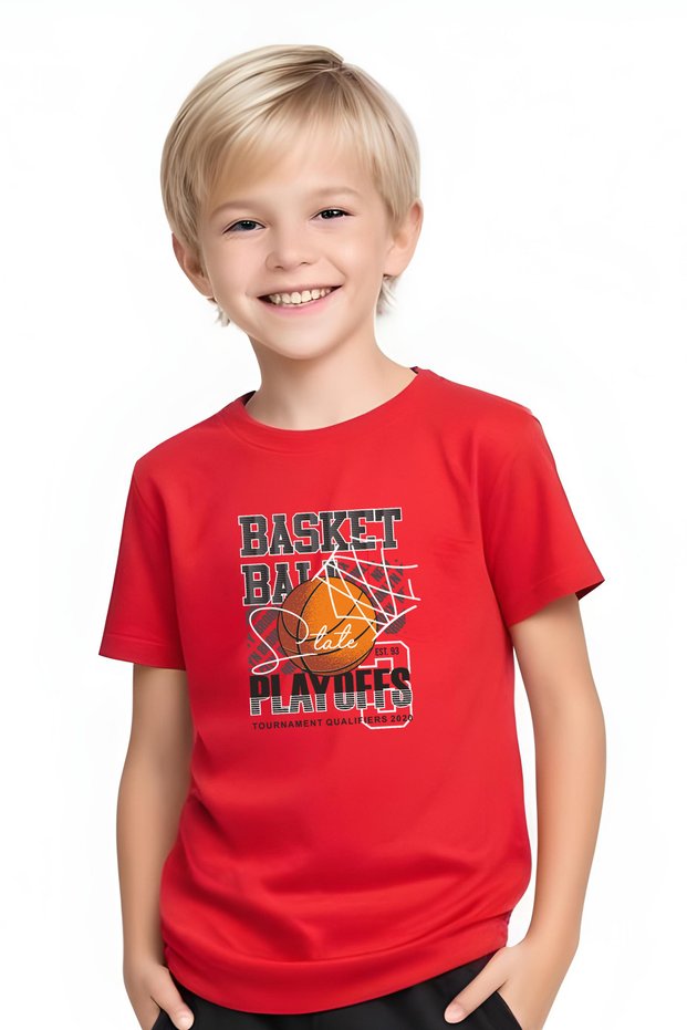 Boys Round Neck Basketball Printed T-Shirt