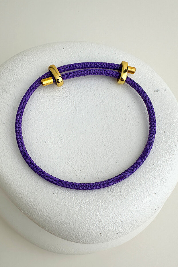 Colorful Knitted Rope Steel Plate Detail Adjustable Bracelet