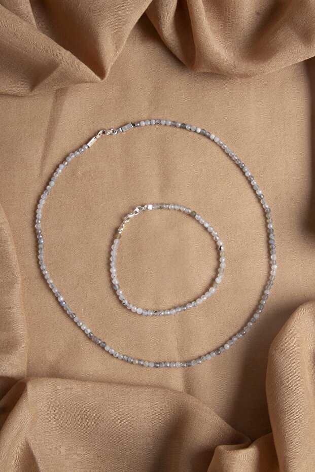 Certified Moonstone Natural Stone Necklace and Bracelet Set