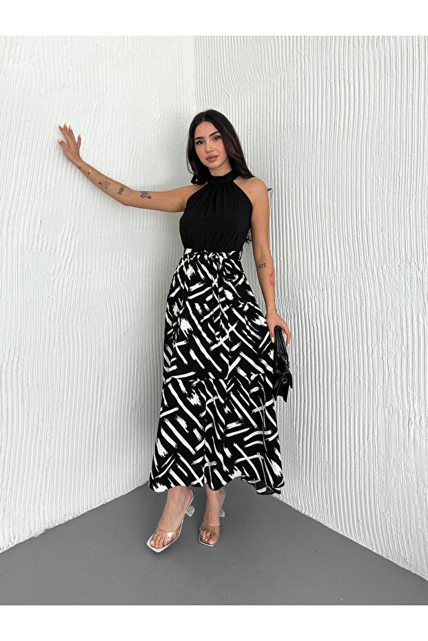 Rochie lungă cu decolteu cu model - 2