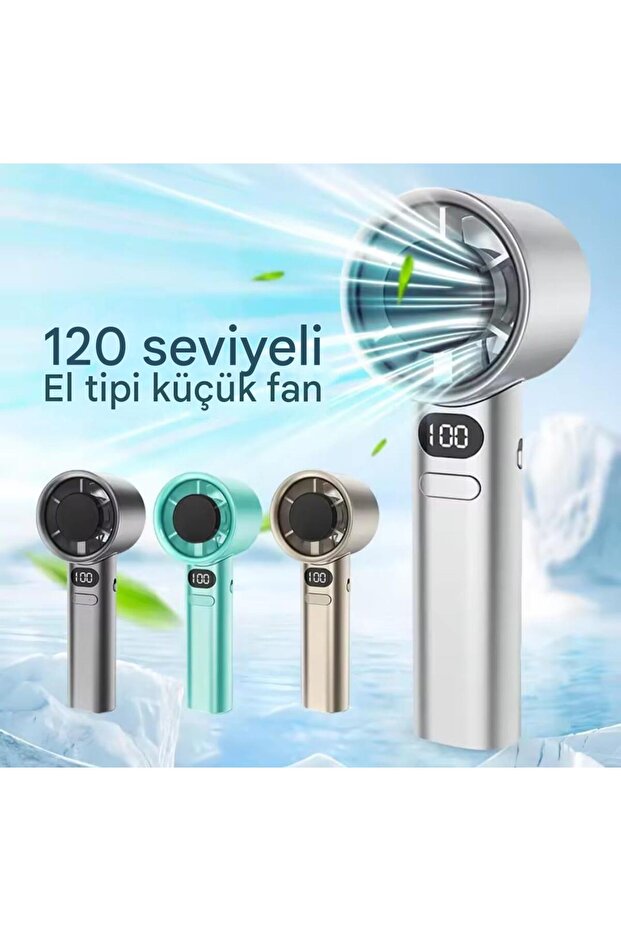 Hız ve Şarj Göstergeli, 120 Hız Ayarlı El Tipi Fan, Taşınabilir Mini Vantilatör, Şarjlı Soğutucu - 2