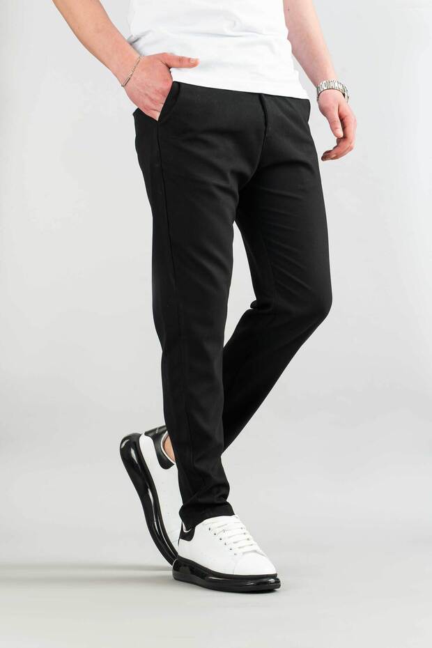 Men's Black Stretchy Lycra Ankle Length Casual Comfortable Side Pocket Fabric Pants