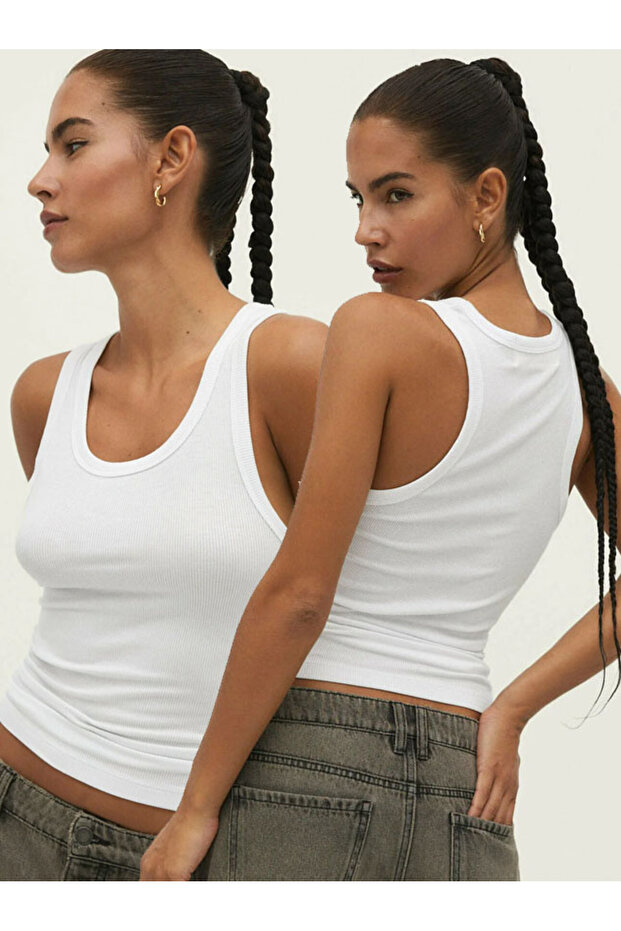 Kadın Atlet Fitilli Görünümlü Geniş Askılı Basic Atlet 2 li adet - 3