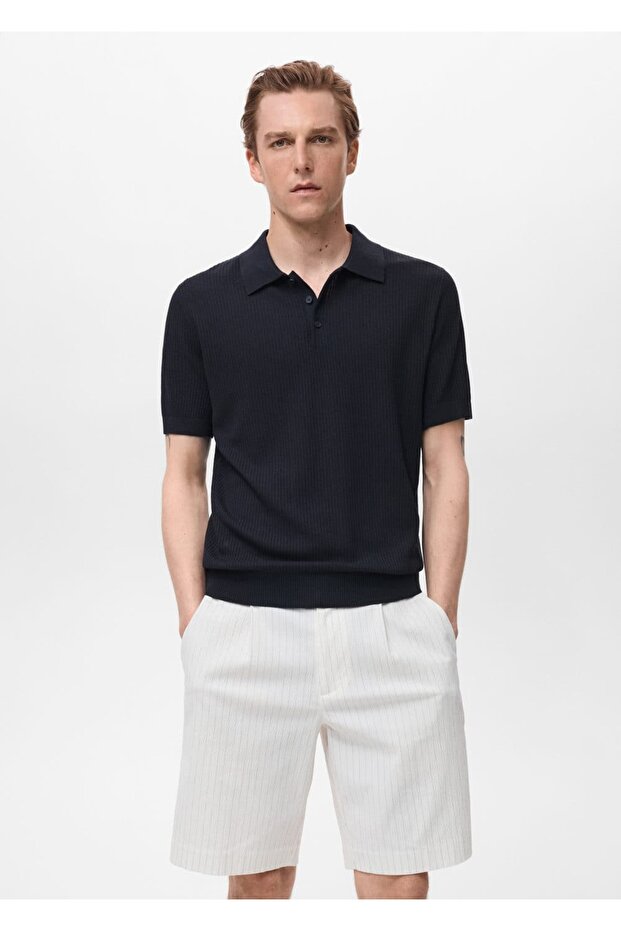 Fitilli örgü polo gömlek - 1