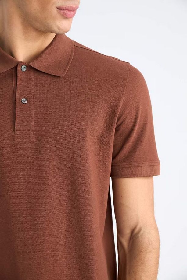 %100 Pamuk Regular Fit Kısa Kollu Basic Düz Pike Kumaş Polo Tişört - 4