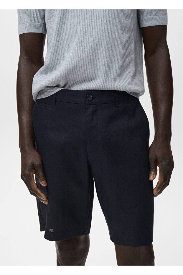 Dar kesim %100 keten bermuda şort - 8