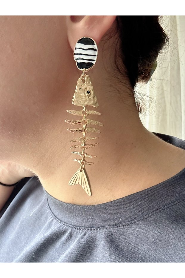 Fish Bone Zra Brand Model Steel Earrings
