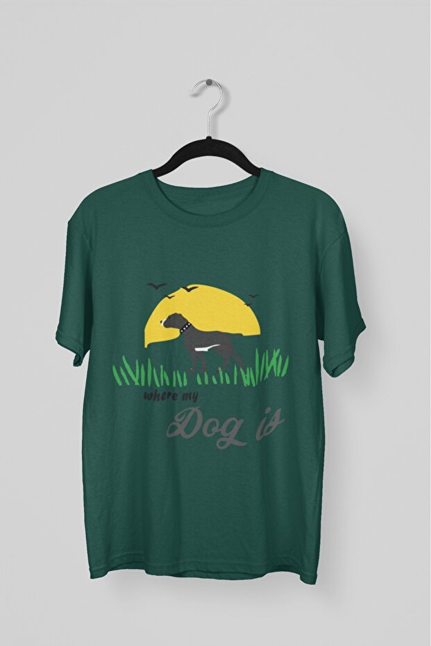 Men/Women -Whre My Dog Is- Transfer Printed Round Neck Short Sleeve Tee