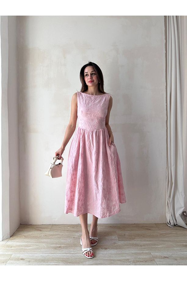 RUBEL Midi Elbise 2383 - Pembe - 2