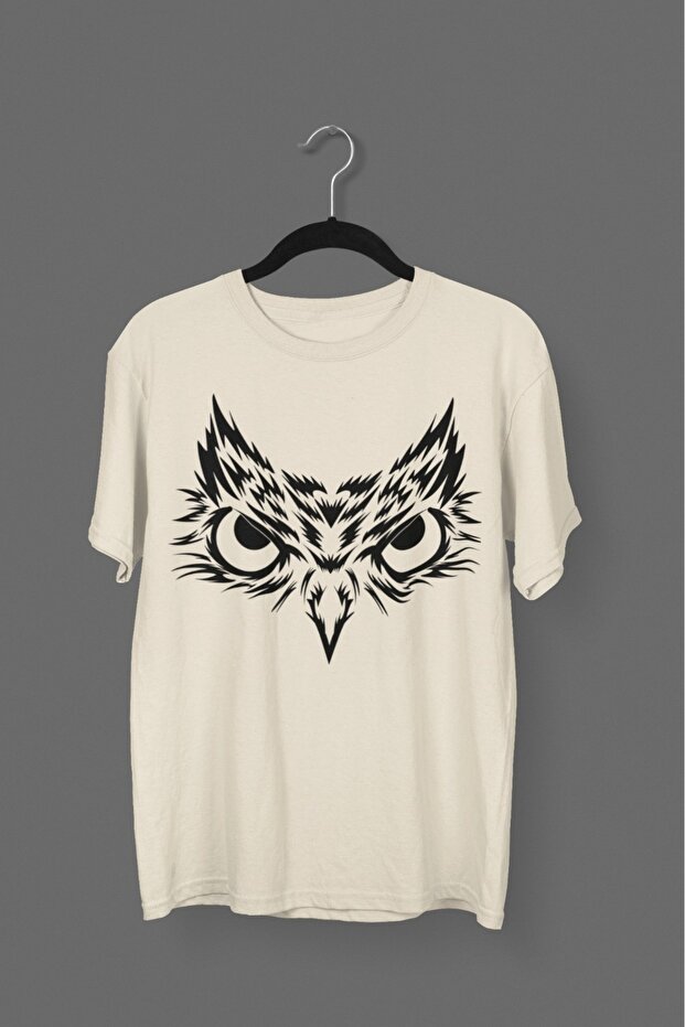 Men/Women -Angry Owl- Transfer Printed Round Neck Short Sleeve T-Shirt