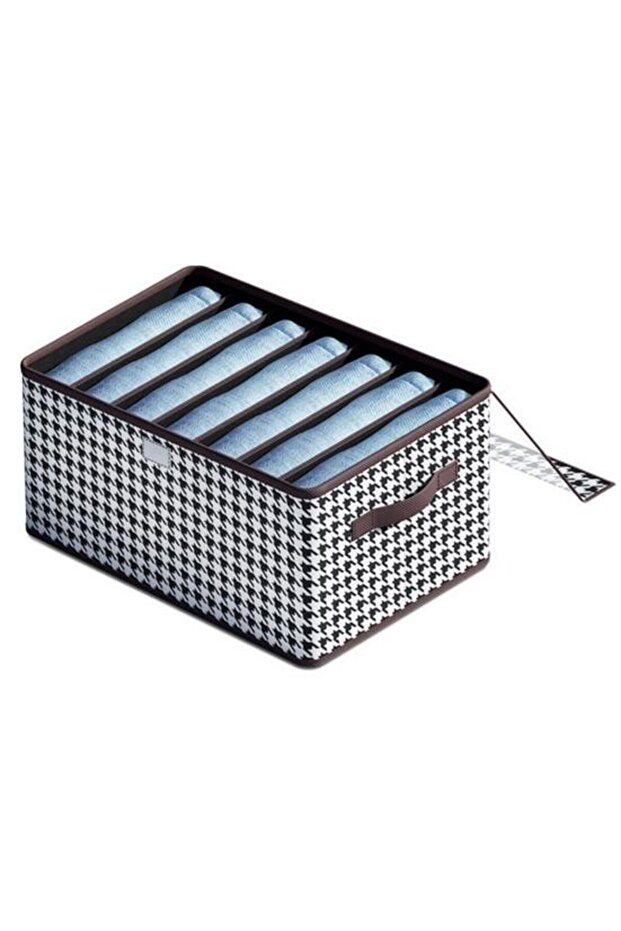 Storage Box, Flippy, Transparent Lid, Checkered Pattern, Medium, Brown - 1