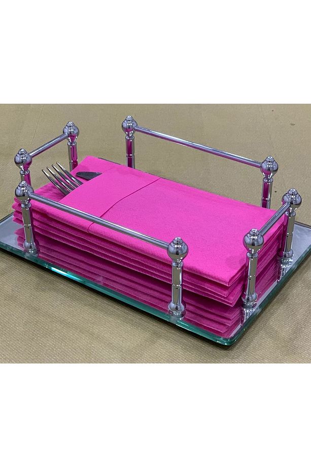 12 Adet Kumaş Dokulu Cepli Fuşya Peçete 40x40cm 12li Paket - 4