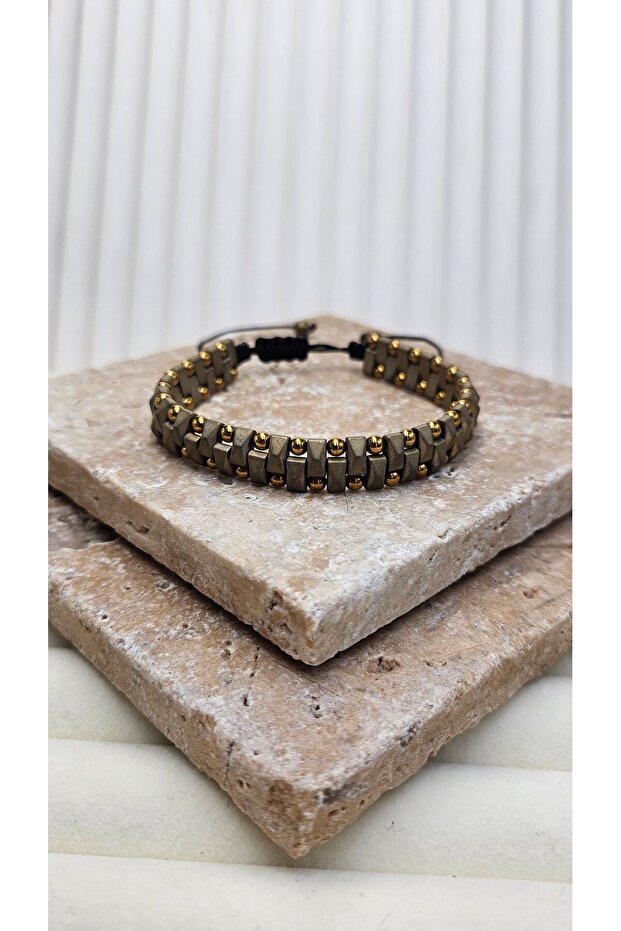 Macrame Hematite Stone Bracelet 3 Wrap - 4