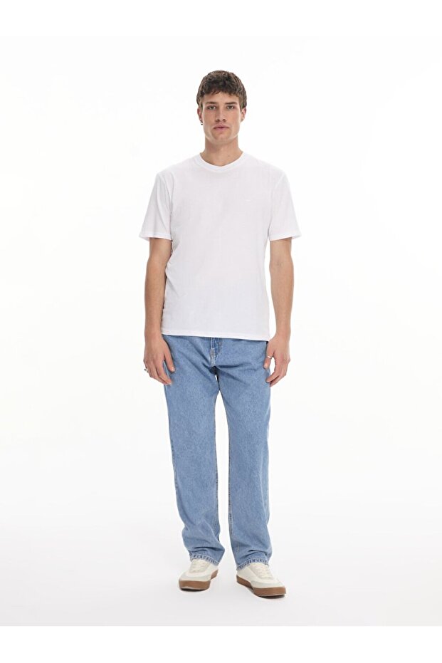 Sıfır Yaka Basıc Kısa Kol Regular Beyaz T-shırt - 6