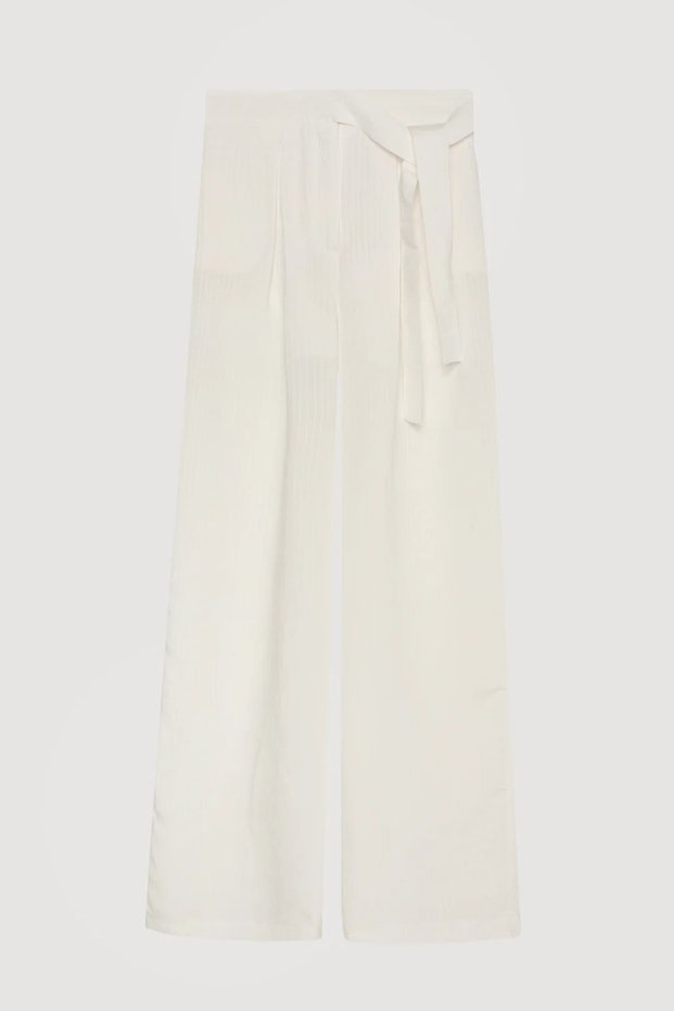 Wide Leg Trousers with Tie Waist Detail Beige