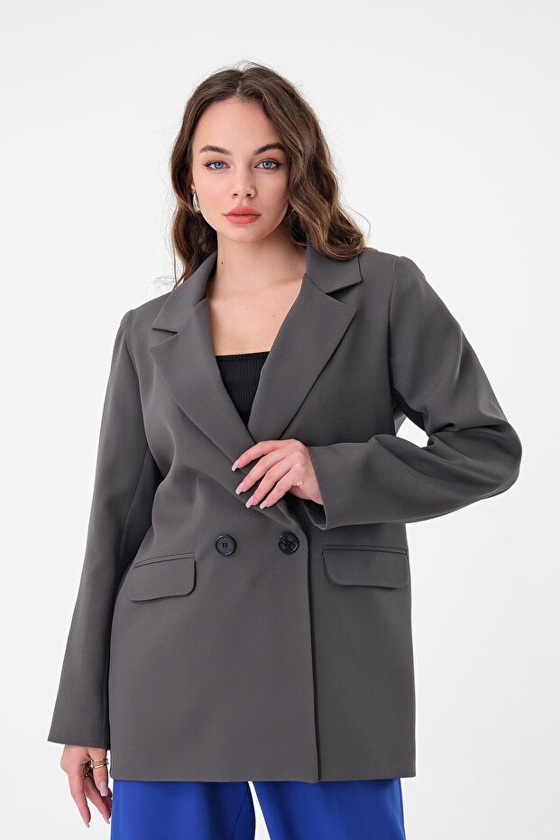 Anthracite Double Button Blazer Jacket - 1