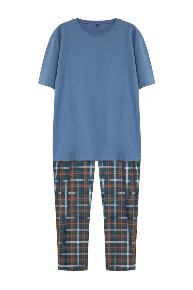 Lacivert Ekose Örme %100 Pamuk Regular Fit Pijama Takımı THMSS21PT0328 - 6