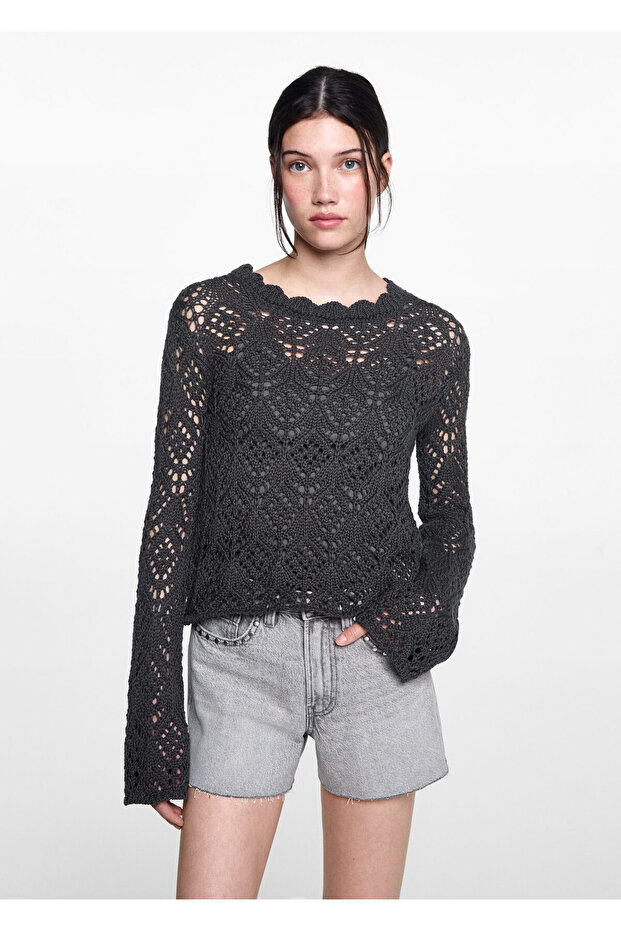 Anthrazitfarbener Mädchenpullover 77024044 - 1