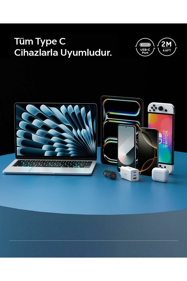 USB-C to USB-C 2 Metre Kablo 60W Güç / PPS 2.0 Super Hızlı Şarj / 480 Mbps Type-C Black - ACA08720 - 8