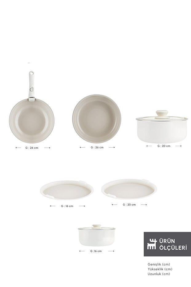 x Refika Swiss Crystal Almond Cream Easy Clip 7 Parça İndüksiyon Tabanlı Tencere / Tava Seti - 4