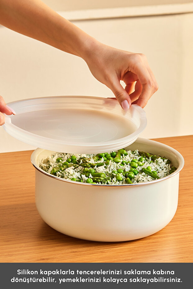 x Refika Swiss Crystal Almond Cream Easy Clip 7 Parça İndüksiyon Tabanlı Tencere / Tava Seti - 10