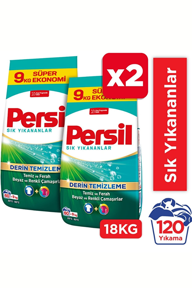 Persil Sık Yıkananlar Toz Çamaşır Deterjanı 60 Yıkama 9kg 2'li Set