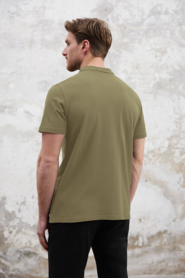Haki Regular/Normalny krój, zapinana na zamek błyskawiczny, 100% bawełna, koszulka polo z kołnierzykiem TMNSS25PO00041 - 4