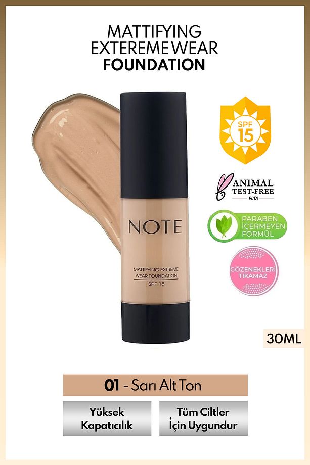 Mattifying Extreme Wear Spf 15 Yoğun Kapatıcı Mat Bitişli Fondöten - 01 Beige - 1