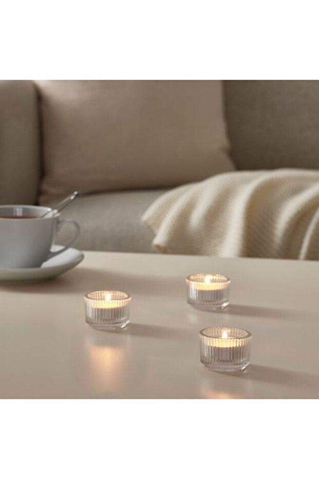 3 Adet Mumluk Küçük Boy Saydam Cam Çap: 5 Cm Tealight Mumlık - 1