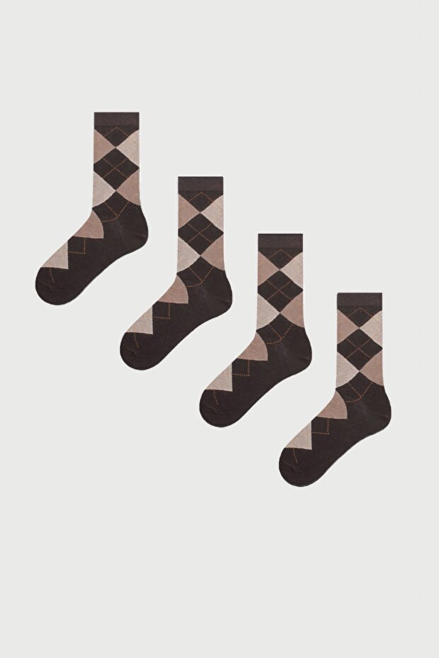 4-Piece Plaid Patterned Men's Socks - 1