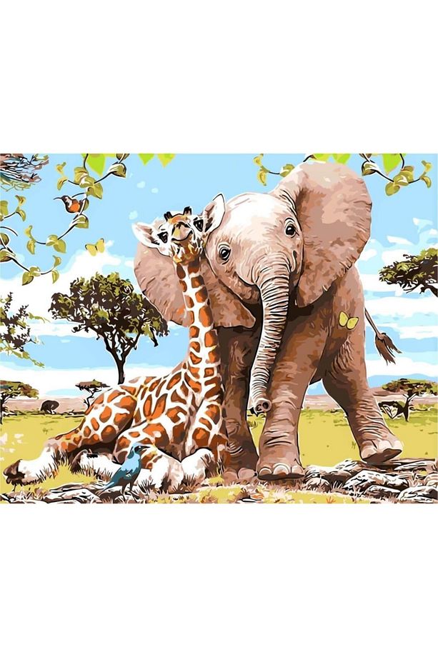 Sayılarla Boyama Seti Kasnaklı 40x50cm Boyalar Ve Fırçalar Dahil - Fil Ve Zürafa - 2
