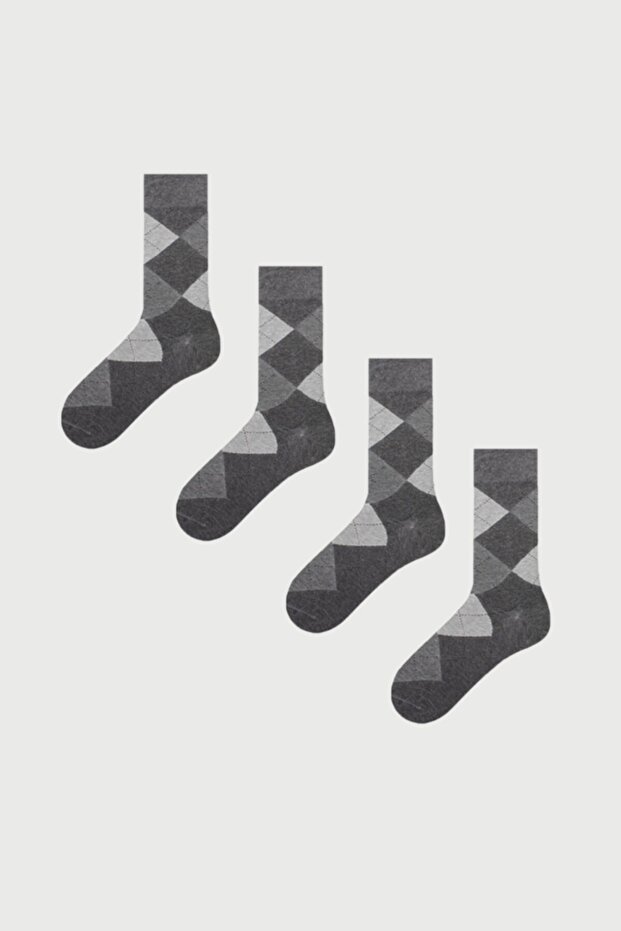 4-Piece Plaid Patterned Men's Socks - 1